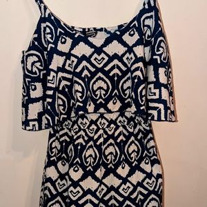 Blue and white tribal print dress